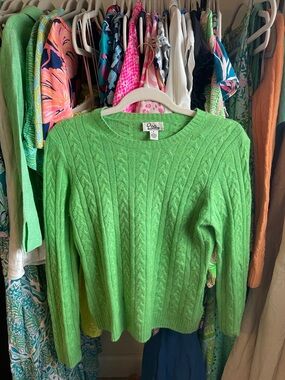 Lilly Pulitzer White Label 100% Cashmere Cable-Knit Crew Sweater